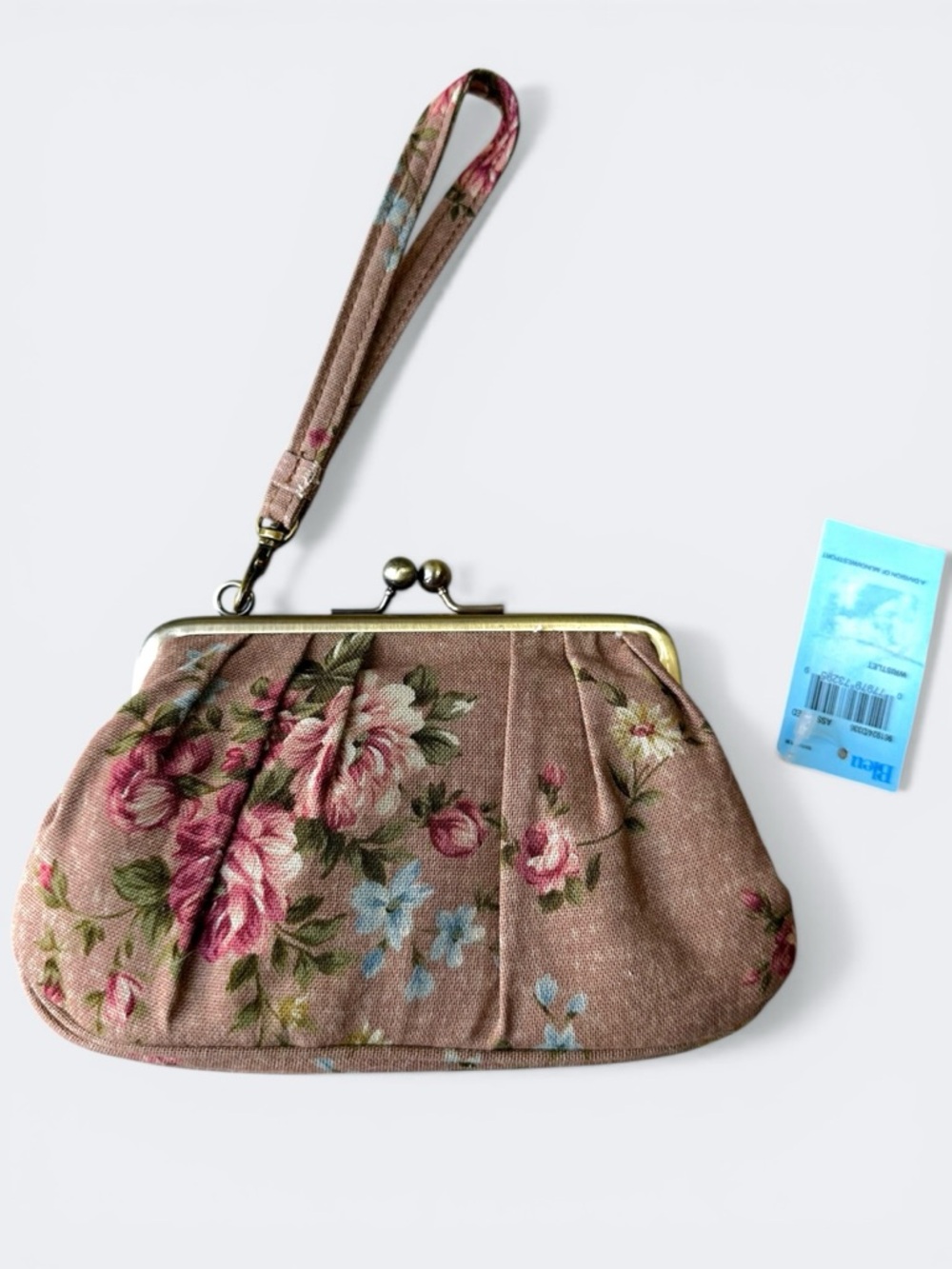 NWT Bleu Floral Tapestry Kiss-Lock Clutch & Wristlet - Rose - Picture 2 of 7